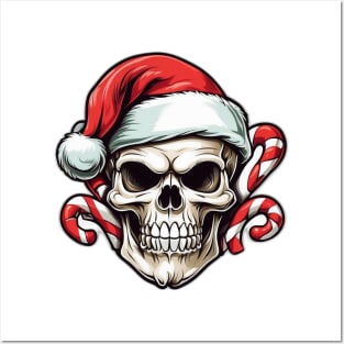 Skull, Santa Hat and Candy Canes Posters and Art